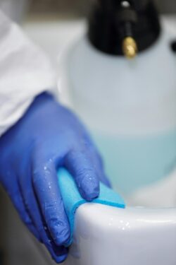 cleaning toilet